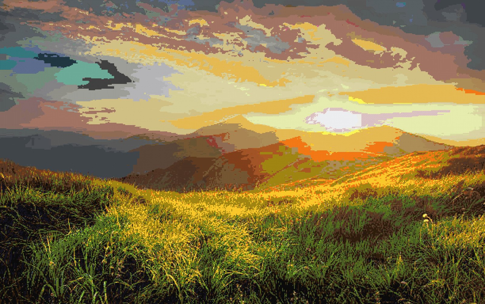 Minecraft pixel art example: Mountain Landscape